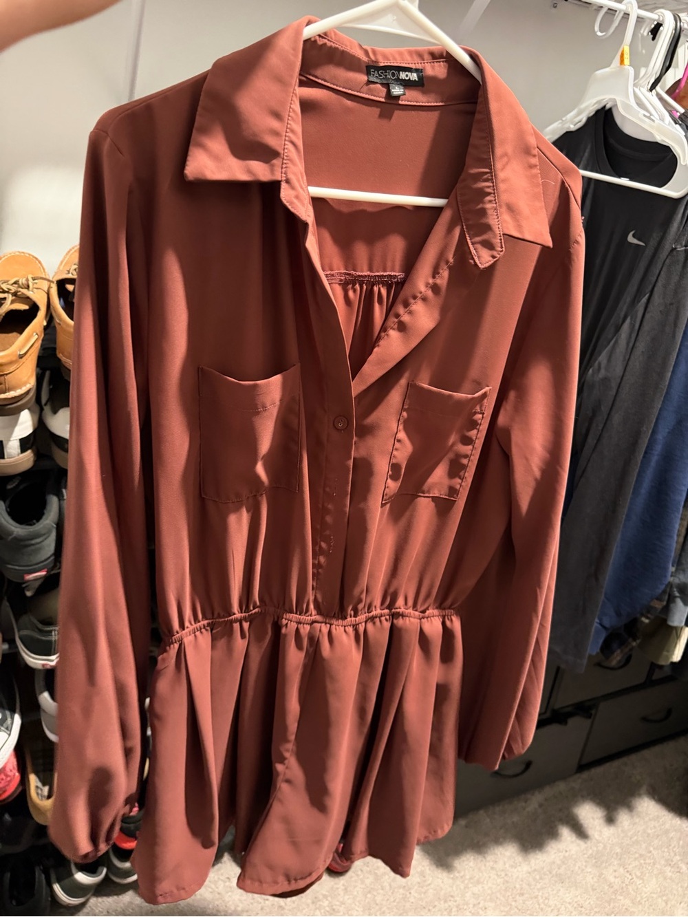 Fashion Nova Rust Long Sleeve romper